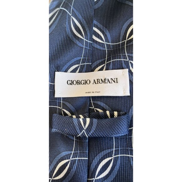 Vintage 1980's Giorgio Armani Men's 100% Silk Tie Jacquard Blue White Abstract T - Picture 4 of 9